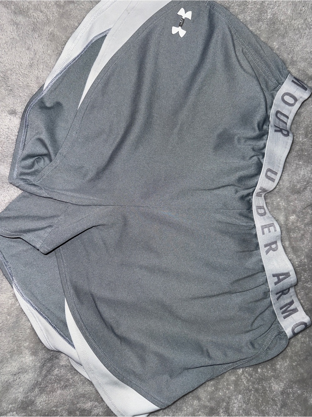 Under Armour Charcoal Gray Athletic Shorts with White Logo